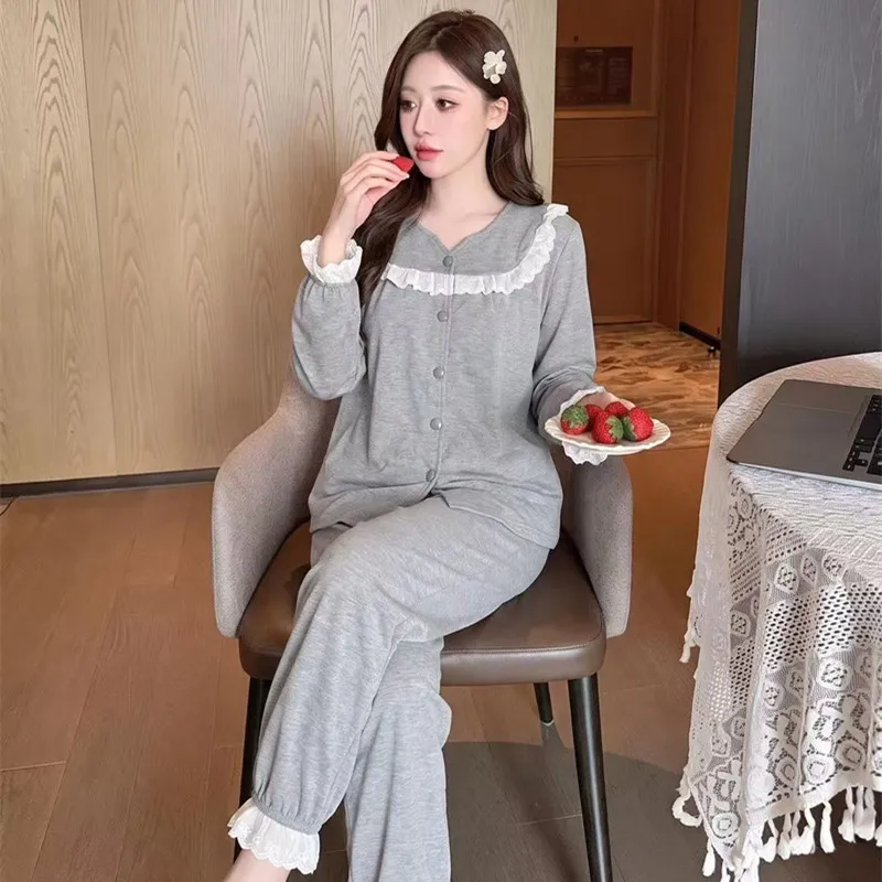 Sheep Wool Autumn Winter New Women's Pajamas Sweet V-Neck Plus Size Lace Cardigan Princess Long Sleeve Set Loungewear · Wholesale · OEM · Worldwide Shipping - Detail 5