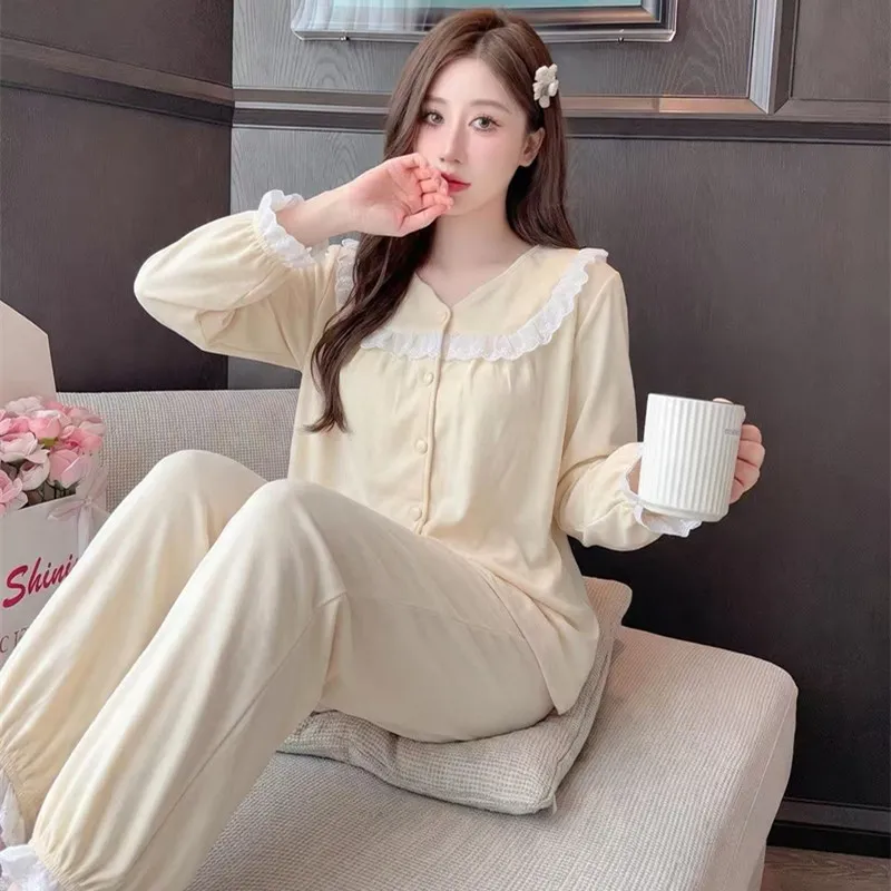 Sheep Wool Autumn Winter New Women's Pajamas Sweet V-Neck Plus Size Lace Cardigan Princess Long Sleeve Set Loungewear · Wholesale · OEM · Worldwide Shipping