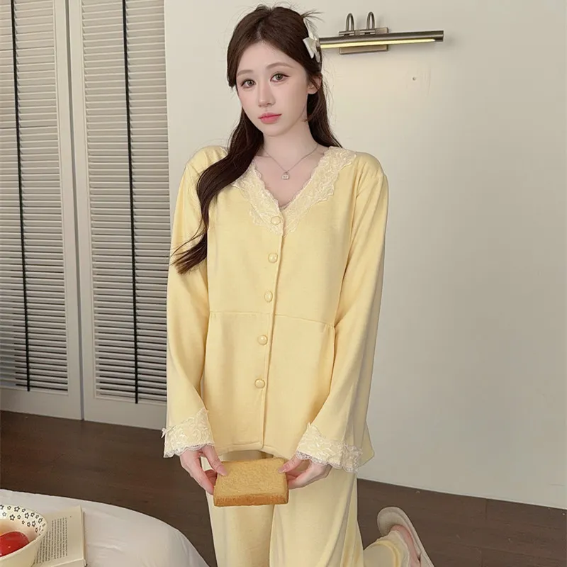 Sheep Wool Autumn Winter New Women's Pajamas Sweet V-Neck Plus Size Lace Cardigan Princess Long Sleeve Set Loungewear · Wholesale · OEM · Worldwide Shipping - Detail 3
