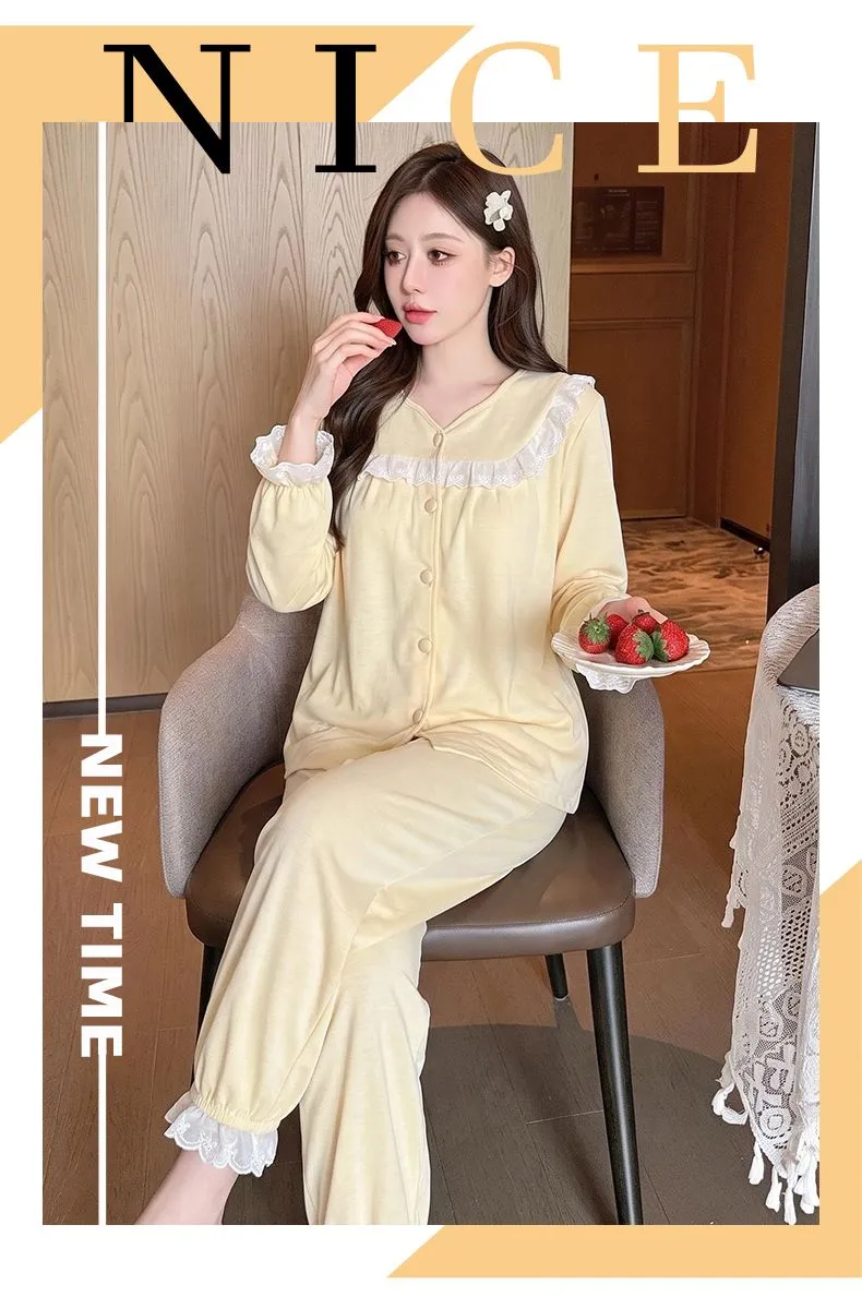 Sheep Wool Autumn Winter New Women's Pajamas Sweet V-Neck Plus Size Lace Cardigan Princess Long Sleeve Set Loungewear · Wholesale · OEM · Worldwide Shipping - Detail 17