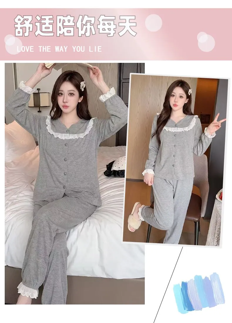 Sheep Wool Autumn Winter New Women's Pajamas Sweet V-Neck Plus Size Lace Cardigan Princess Long Sleeve Set Loungewear · Wholesale · OEM · Worldwide Shipping - Detail 13