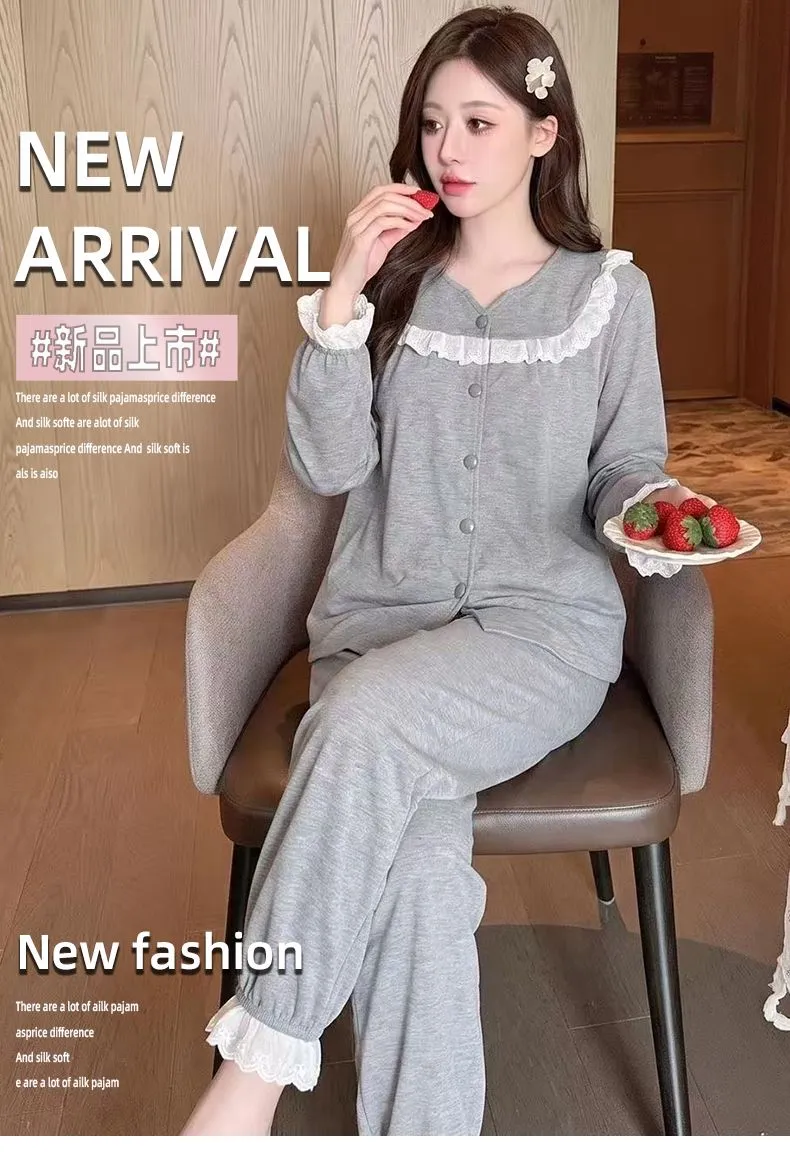 Sheep Wool Autumn Winter New Women's Pajamas Sweet V-Neck Plus Size Lace Cardigan Princess Long Sleeve Set Loungewear · Wholesale · OEM · Worldwide Shipping - Detail 7