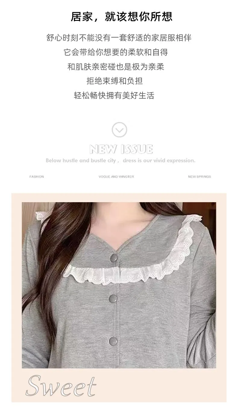 Sheep Wool Autumn Winter New Women's Pajamas Sweet V-Neck Plus Size Lace Cardigan Princess Long Sleeve Set Loungewear · Wholesale · OEM · Worldwide Shipping - Detail 9