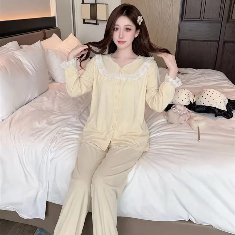 Sheep Wool Autumn Winter New Women's Pajamas Sweet V-Neck Plus Size Lace Cardigan Princess Long Sleeve Set Loungewear · Wholesale · OEM · Worldwide Shipping - View 2