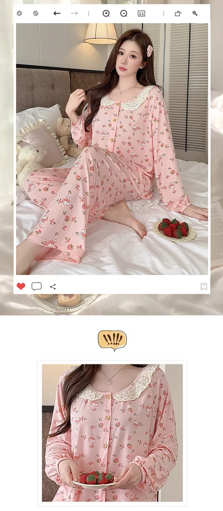Lyocell Pajamas Women Spring Autumn Sweet Style Cardigan Long Sleeve Long Pants Loose Plus Size 220 Jin Chubby MM Loungewear · Wholesale · OEM · Worldwide Shipping - Detail 3