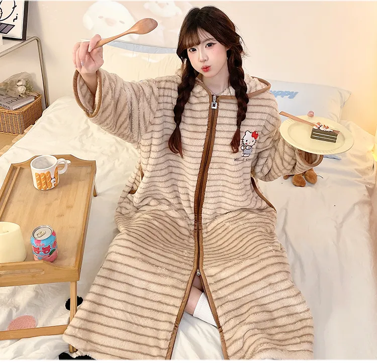 메이페이 벨벳 300g 파자마 여성 가을겨울 달콤한 프린세스 스타일 긴팔 나이트가운 루즈핏 빅사이즈 250근 홈웨어 · 도매 · OEM · 전 세계 배송 - Detail 23