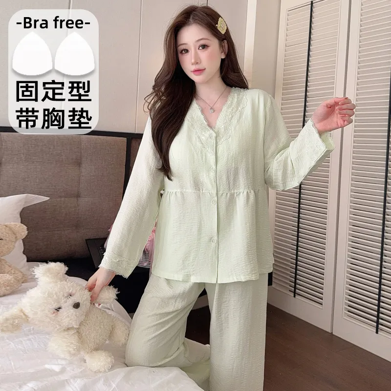 Sleep Beauty Autumn Plus Size 80-220 Jin Pajamas Cloud Cotton Cardigan Thin Casual Style Plus Size MM Loungewear · Wholesale · OEM · Worldwide Shipping - View 3
