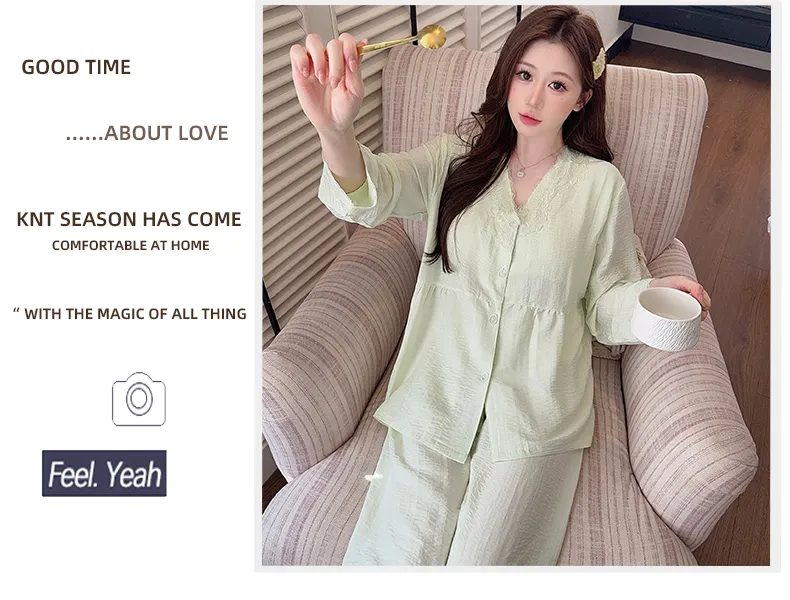 Sleep Beauty Autumn Plus Size 80-220 Jin Pajamas Cloud Cotton Cardigan Thin Casual Style Plus Size MM Loungewear · Wholesale · OEM · Worldwide Shipping - Detail 13