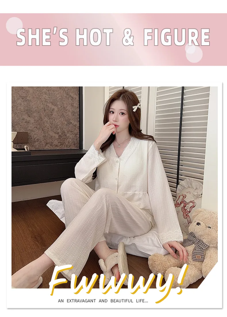 Sleep Beauty Autumn Plus Size 80-220 Jin Pajamas Cloud Cotton Cardigan Thin Casual Style Plus Size MM Loungewear · Wholesale · OEM · Worldwide Shipping - Detail 26