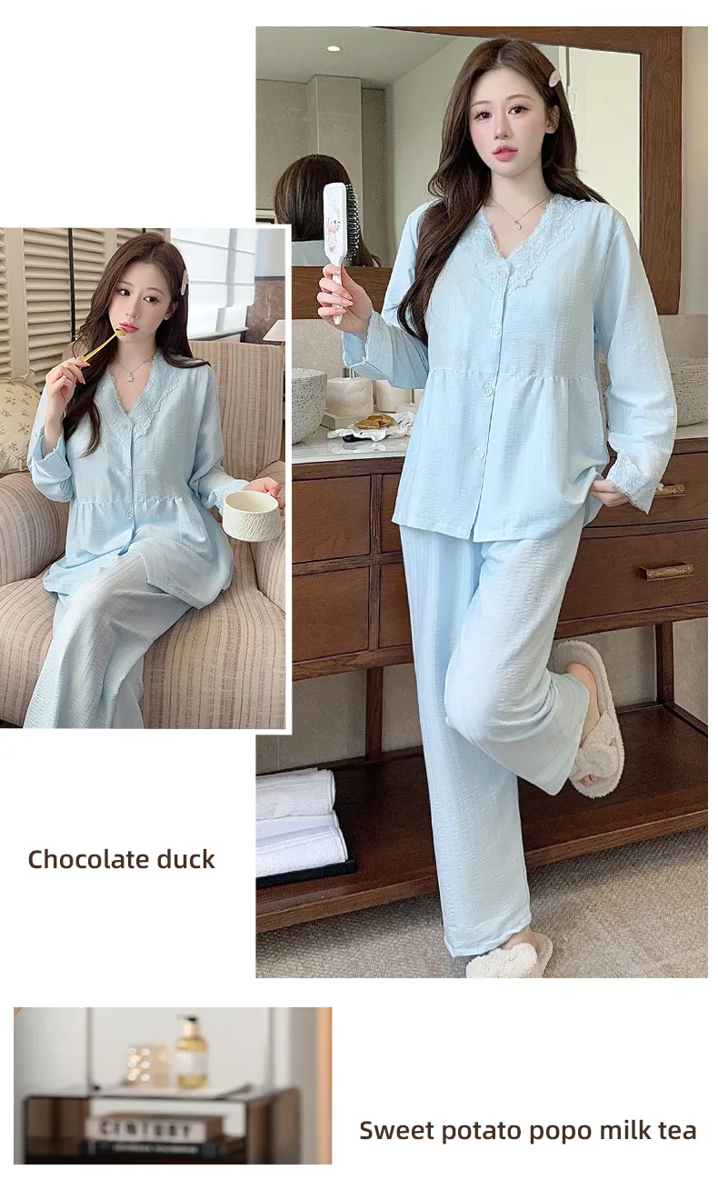Sleep Beauty Autumn Plus Size 80-220 Jin Pajamas Cloud Cotton Cardigan Thin Casual Style Plus Size MM Loungewear · Wholesale · OEM · Worldwide Shipping - Detail 17