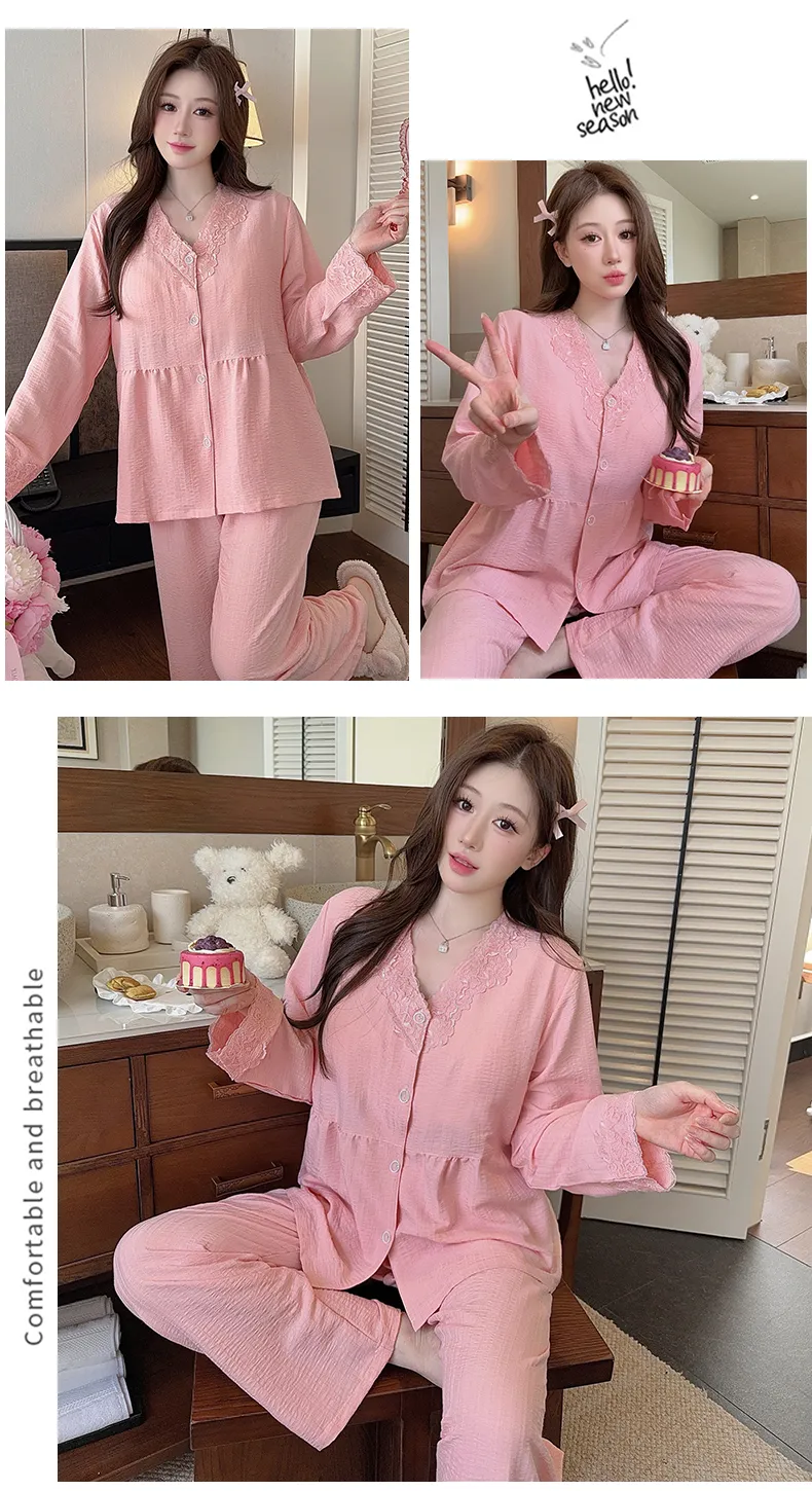 Sleep Beauty Autumn Plus Size 80-220 Jin Pajamas Cloud Cotton Cardigan Thin Casual Style Plus Size MM Loungewear · Wholesale · OEM · Worldwide Shipping - Detail 23