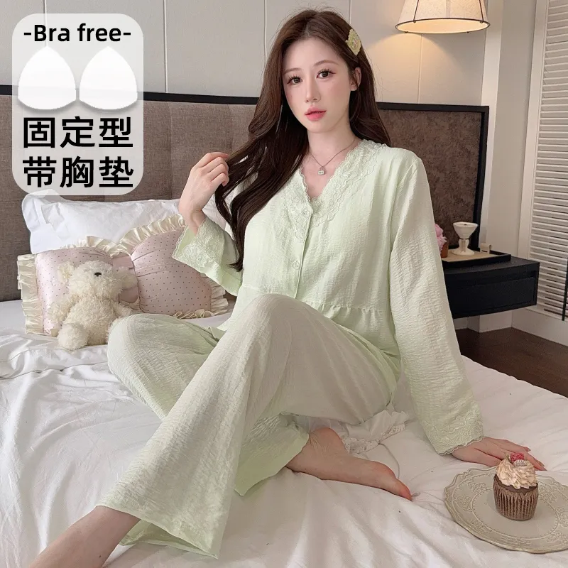 Sleep Beauty Autumn Plus Size 80-220 Jin Pajamas Cloud Cotton Cardigan Thin Casual Style Plus Size MM Loungewear · Wholesale · OEM · Worldwide Shipping - View 2