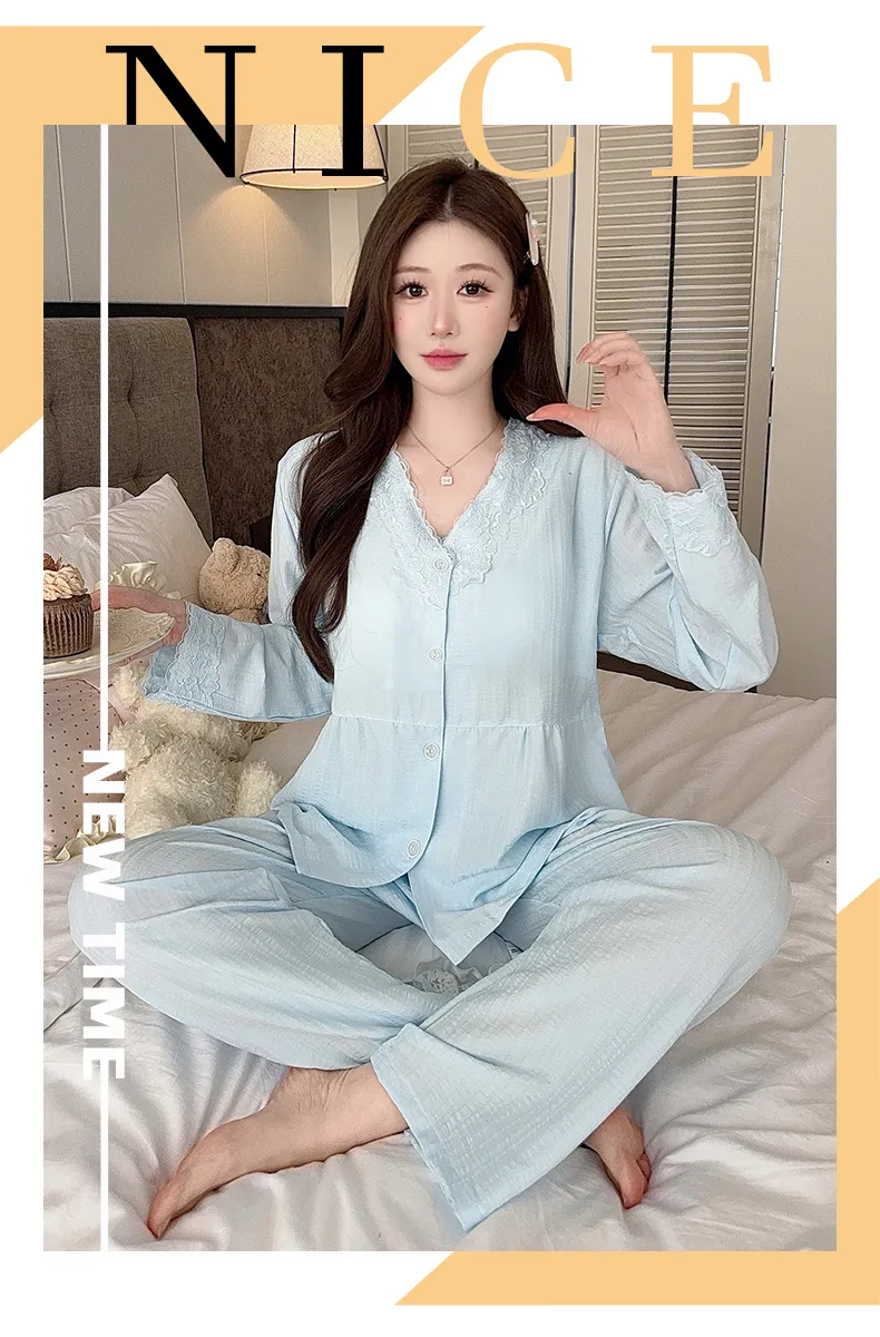 Sleep Beauty Autumn Plus Size 80-220 Jin Pajamas Cloud Cotton Cardigan Thin Casual Style Plus Size MM Loungewear · Wholesale · OEM · Worldwide Shipping - Detail 16