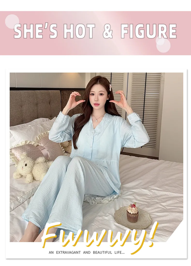 Sleep Beauty Autumn Plus Size 80-220 Jin Pajamas Cloud Cotton Cardigan Thin Casual Style Plus Size MM Loungewear · Wholesale · OEM · Worldwide Shipping - Detail 18
