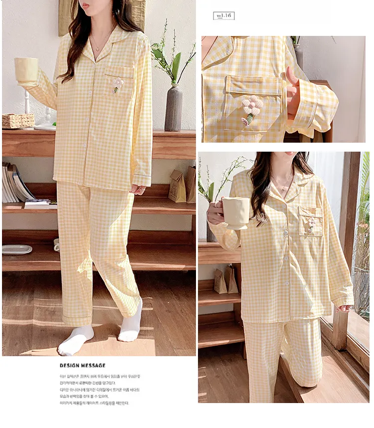 Pyjama de grossesse Belle au bois dormant avec coussinets de poitrine fixes, imitation coton, col revers, gilet, style coréen, tenue de confinement, allaitement, manches longues, tenue d'intérieur · Grossiste · OEM · Mondial - Detail 17