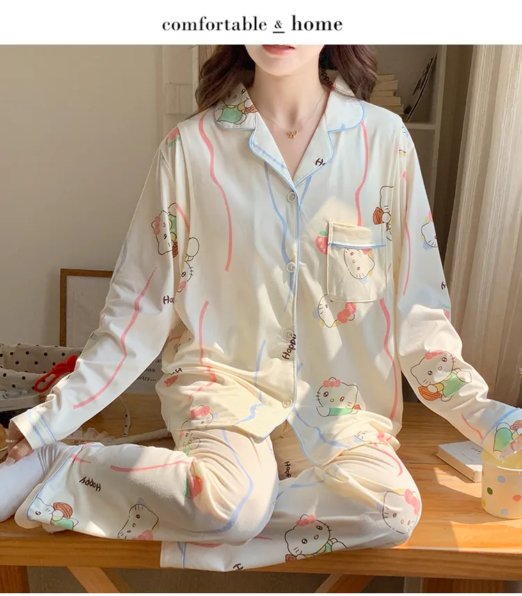 Pyjama de grossesse Belle au bois dormant avec coussinets de poitrine fixes, imitation coton, col revers, gilet, style coréen, tenue de confinement, allaitement, manches longues, tenue d'intérieur · Grossiste · OEM · Mondial - Detail 27