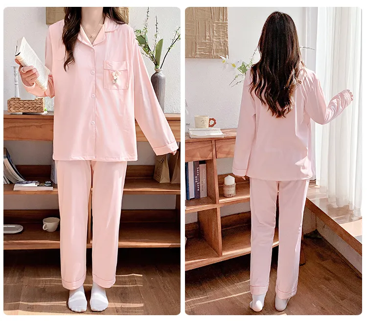 Pyjama de grossesse Belle au bois dormant avec coussinets de poitrine fixes, imitation coton, col revers, gilet, style coréen, tenue de confinement, allaitement, manches longues, tenue d'intérieur · Grossiste · OEM · Mondial - Detail 30