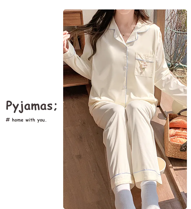 Pyjama de grossesse Belle au bois dormant avec coussinets de poitrine fixes, imitation coton, col revers, gilet, style coréen, tenue de confinement, allaitement, manches longues, tenue d'intérieur · Grossiste · OEM · Mondial - Detail 31