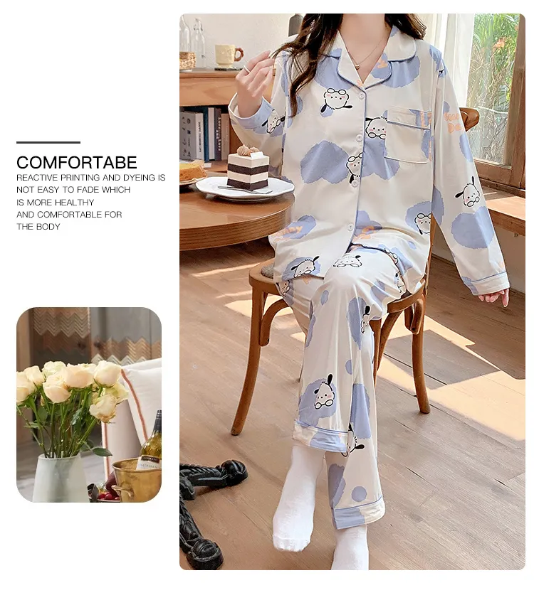 Pyjama de grossesse Belle au bois dormant avec coussinets de poitrine fixes, imitation coton, col revers, gilet, style coréen, tenue de confinement, allaitement, manches longues, tenue d'intérieur · Grossiste · OEM · Mondial - Detail 24