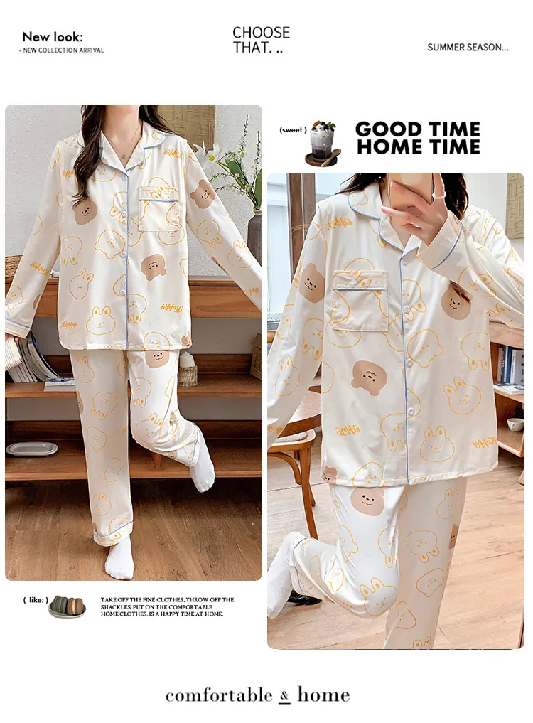 Pyjama de grossesse Belle au bois dormant avec coussinets de poitrine fixes, imitation coton, col revers, gilet, style coréen, tenue de confinement, allaitement, manches longues, tenue d'intérieur · Grossiste · OEM · Mondial - Detail 13