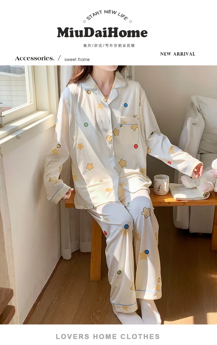 Pyjama de grossesse Belle au bois dormant avec coussinets de poitrine fixes, imitation coton, col revers, gilet, style coréen, tenue de confinement, allaitement, manches longues, tenue d'intérieur · Grossiste · OEM · Mondial - Detail 18