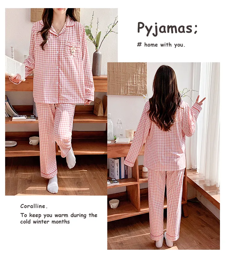 Pyjama de grossesse Belle au bois dormant avec coussinets de poitrine fixes, imitation coton, col revers, gilet, style coréen, tenue de confinement, allaitement, manches longues, tenue d'intérieur · Grossiste · OEM · Mondial - Detail 15