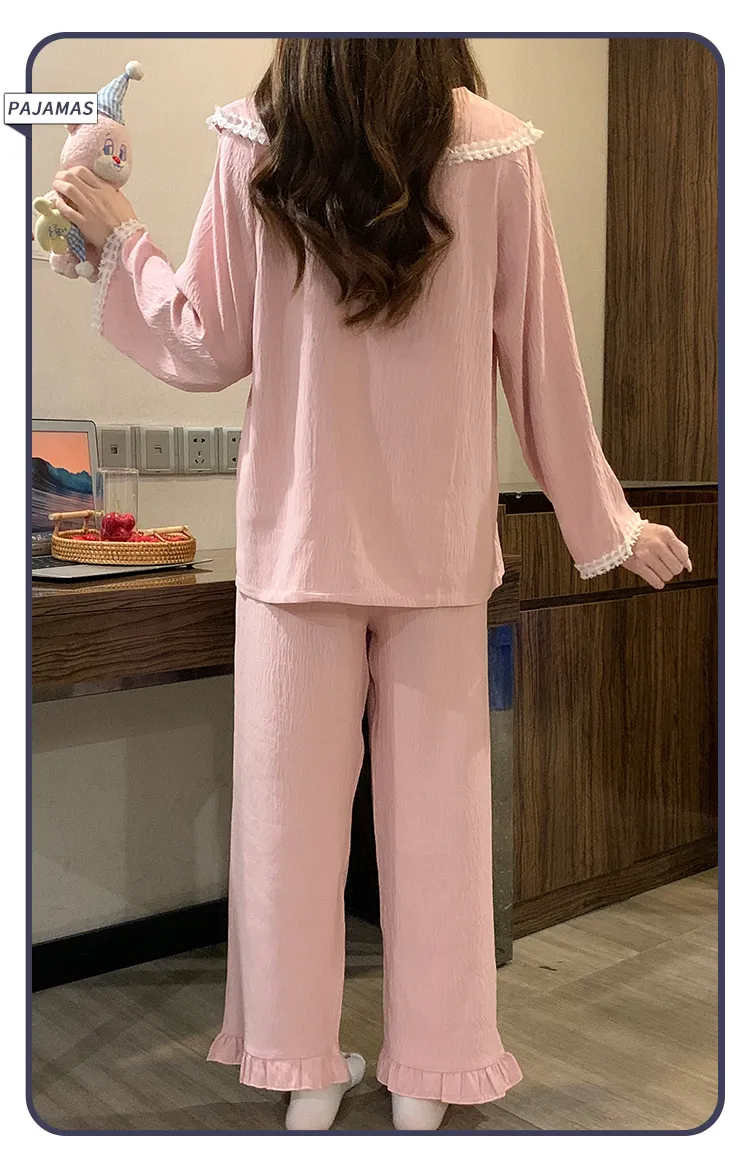 Sleep Beauty Cloud Cotton Pajamas for Women Spring Autumn with Chest Pad Long Sleeve Plus Size 230 Jin Three-Piece Set Loungewear Outerwear · Wholesale · OEM · Worldwide Shipping - Detail 15