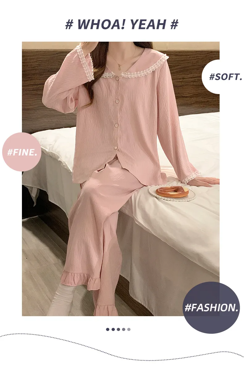 Sleep Beauty Cloud Cotton Pajamas for Women Spring Autumn with Chest Pad Long Sleeve Plus Size 230 Jin Three-Piece Set Loungewear Outerwear · Wholesale · OEM · Worldwide Shipping - Detail 14