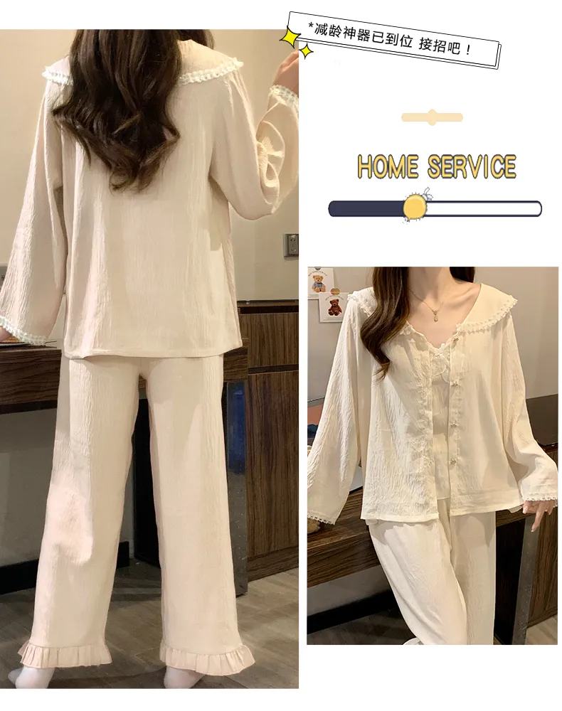 Sleep Beauty Cloud Cotton Pajamas for Women Spring Autumn with Chest Pad Long Sleeve Plus Size 230 Jin Three-Piece Set Loungewear Outerwear · Wholesale · OEM · Worldwide Shipping - Detail 19