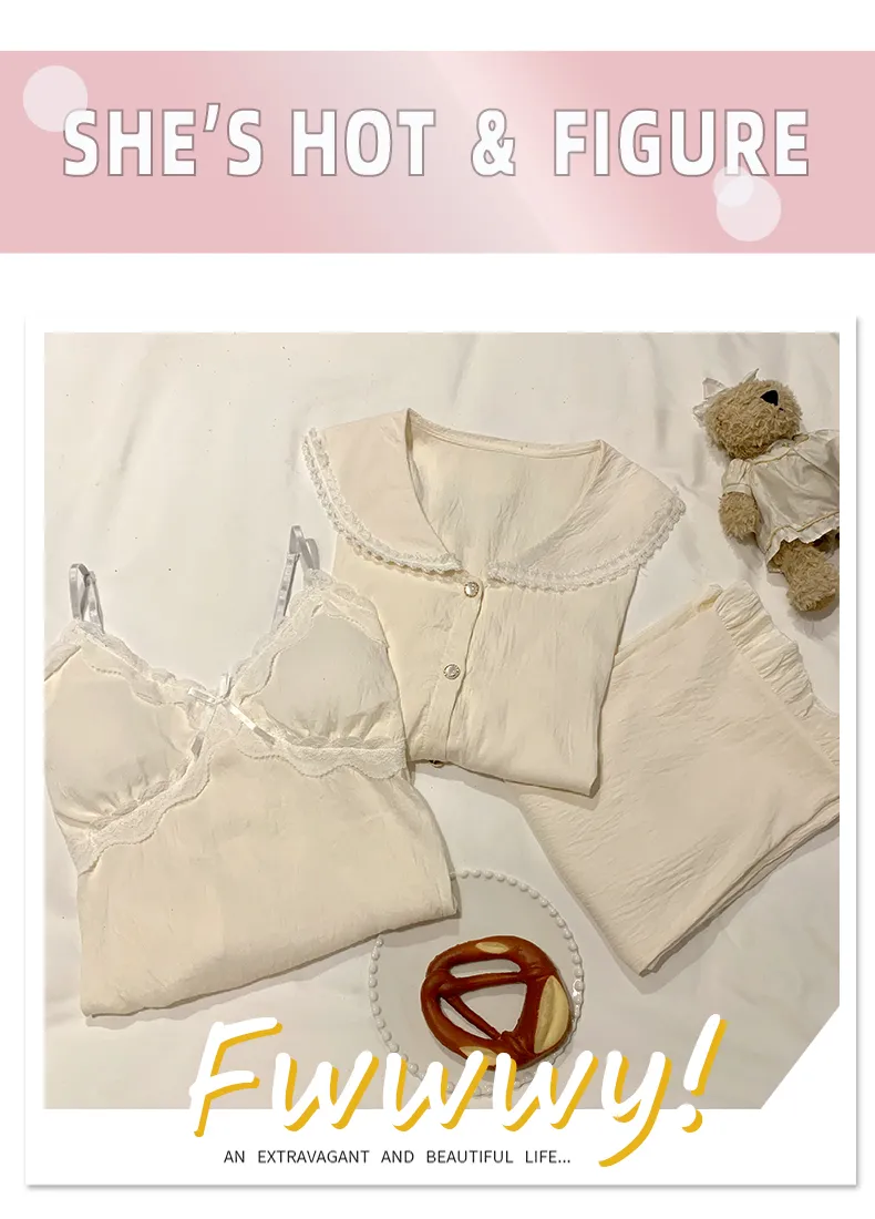 Sleep Beauty Cloud Cotton Pajamas for Women Spring Autumn with Chest Pad Long Sleeve Plus Size 230 Jin Three-Piece Set Loungewear Outerwear · Wholesale · OEM · Worldwide Shipping - Detail 18