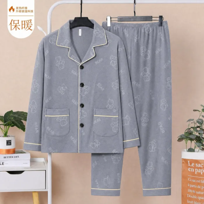 Sleep Beauty Winter Double-Sided German Velvet Jacquard Lapel Men's Pajamas Premium Light Luxury Long-Sleeve Loungewear for Outings · Wholesale · OEM · Worldwide Shipping - Detail 2
