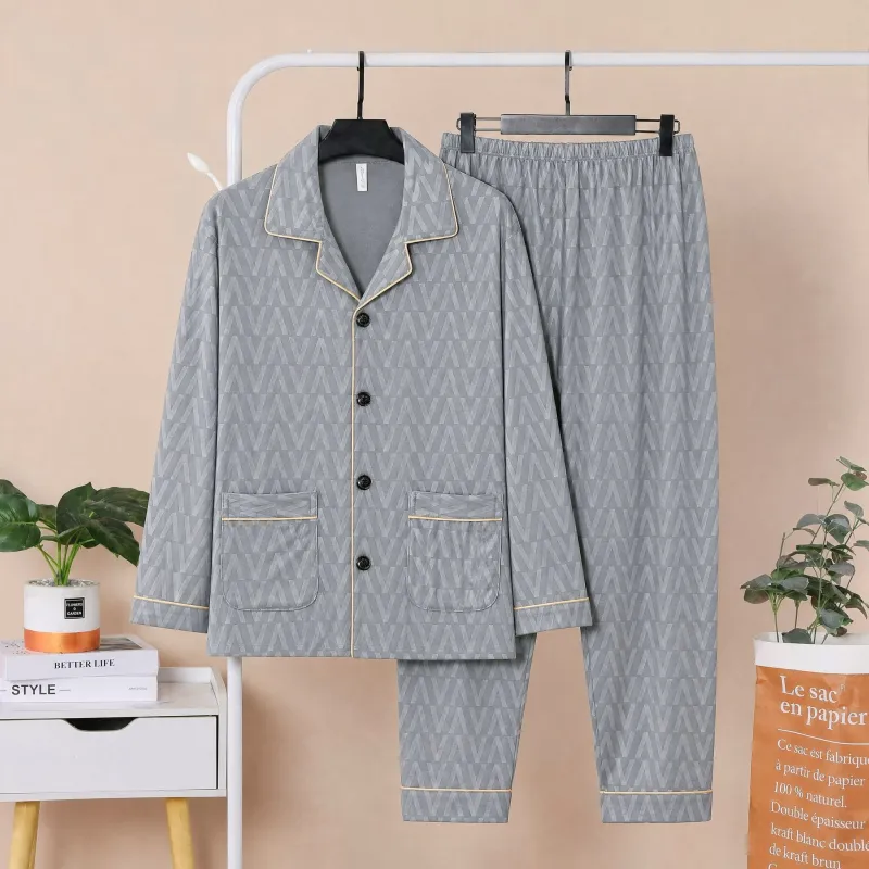 Sleep Beauty Winter Double-Sided German Velvet Jacquard Lapel Men's Pajamas Premium Light Luxury Long-Sleeve Loungewear for Outings · Wholesale · OEM · Worldwide Shipping - View 2