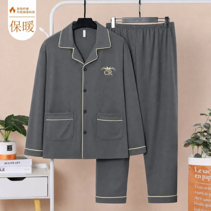 Sleep Beauty Winter Double-Sided German Velvet Jacquard Lapel Men's Pajamas Premium Light Luxury Long-Sleeve Loungewear for Outings · Wholesale · OEM · Worldwide Shipping - Detail 12