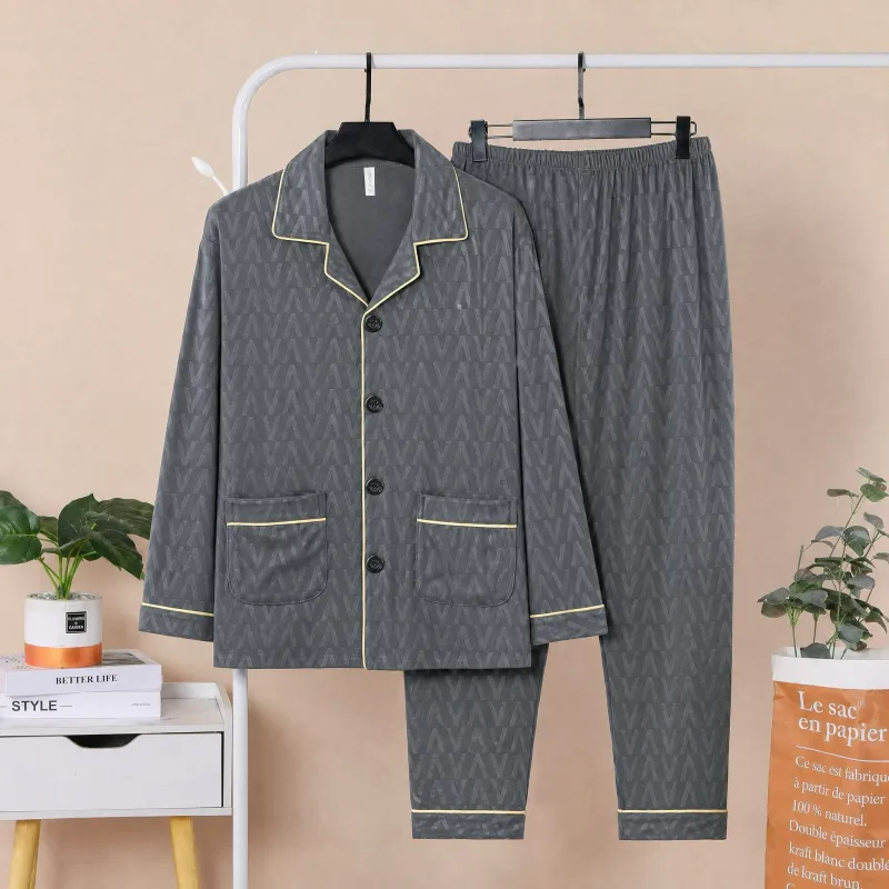 Sleep Beauty Winter Double-Sided German Velvet Jacquard Lapel Men's Pajamas Premium Light Luxury Long-Sleeve Loungewear for Outings · Wholesale · OEM · Worldwide Shipping - View 4