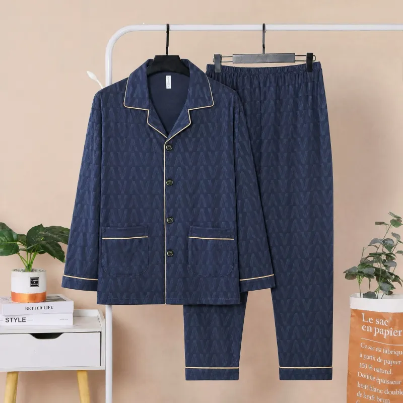 Sleep Beauty Winter Double-Sided German Velvet Jacquard Lapel Men's Pajamas Premium Light Luxury Long-Sleeve Loungewear for Outings · Wholesale · OEM · Worldwide Shipping
