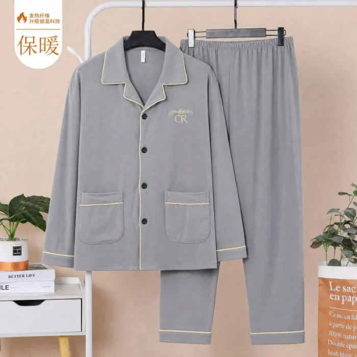 Sleep Beauty Winter Double-Sided German Velvet Jacquard Lapel Men's Pajamas Premium Light Luxury Long-Sleeve Loungewear for Outings · Wholesale · OEM · Worldwide Shipping - Detail 11