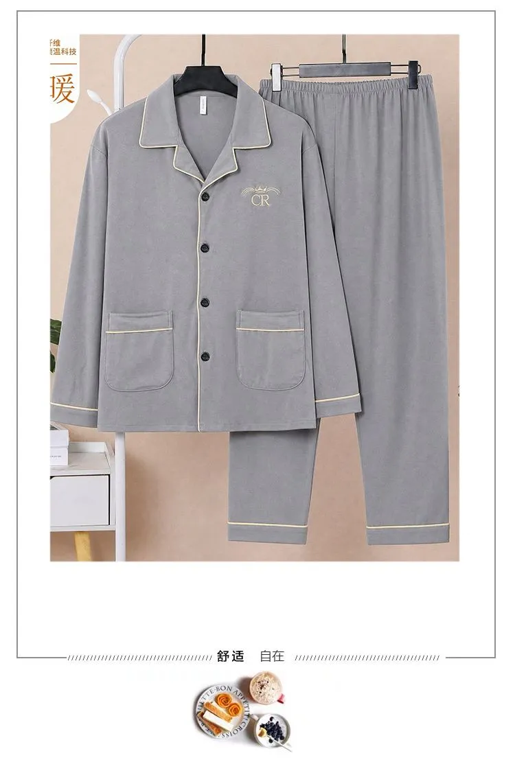 Sleep Beauty Winter Double-Sided German Velvet Jacquard Lapel Men's Pajamas Premium Light Luxury Long-Sleeve Loungewear for Outings · Wholesale · OEM · Worldwide Shipping - Detail 34