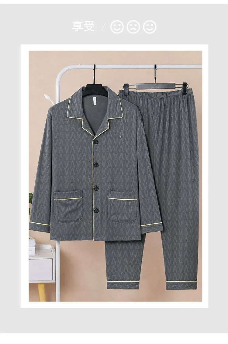 Sleep Beauty Winter Double-Sided German Velvet Jacquard Lapel Men's Pajamas Premium Light Luxury Long-Sleeve Loungewear for Outings · Wholesale · OEM · Worldwide Shipping - Detail 24