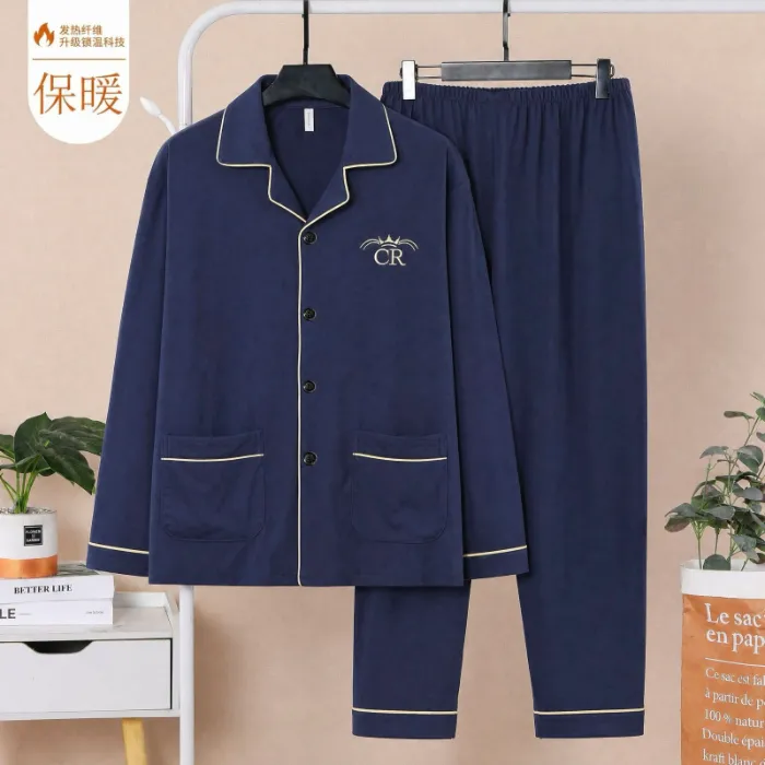 Sleep Beauty Winter Double-Sided German Velvet Jacquard Lapel Men's Pajamas Premium Light Luxury Long-Sleeve Loungewear for Outings · Wholesale · OEM · Worldwide Shipping - Detail 10