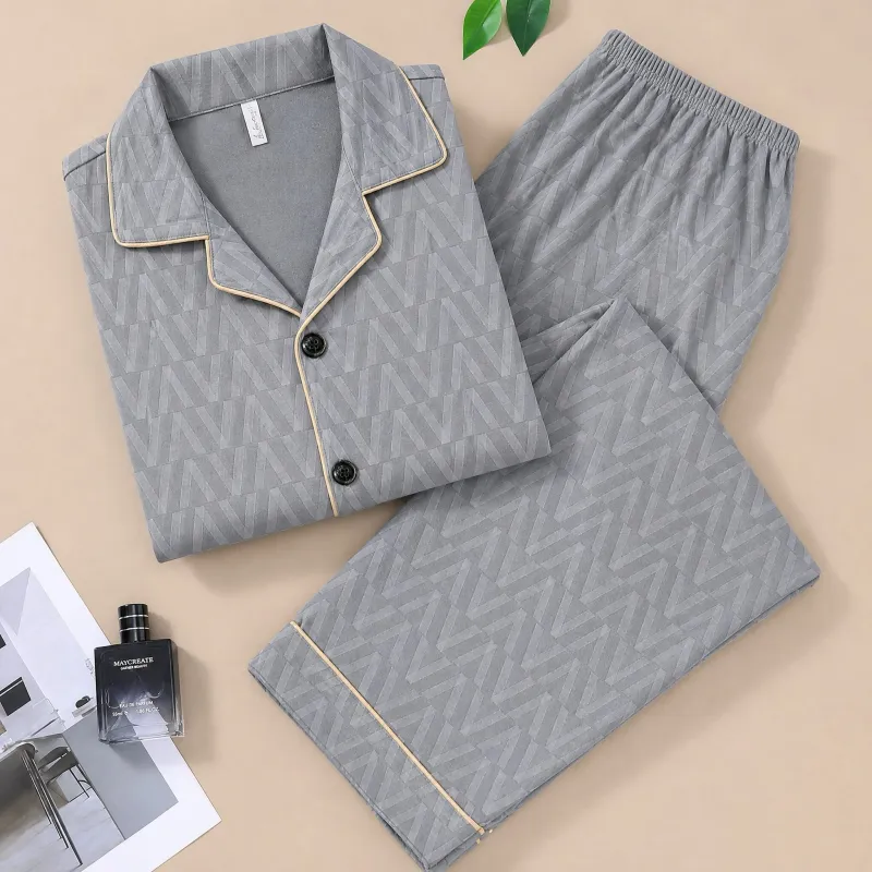Sleep Beauty Winter Double-Sided German Velvet Jacquard Lapel Men's Pajamas Premium Light Luxury Long-Sleeve Loungewear for Outings · Wholesale · OEM · Worldwide Shipping - View 3