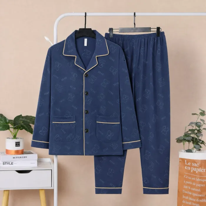 Sleep Beauty Winter Double-Sided German Velvet Jacquard Lapel Men's Pajamas Premium Light Luxury Long-Sleeve Loungewear for Outings · Wholesale · OEM · Worldwide Shipping - Detail 1