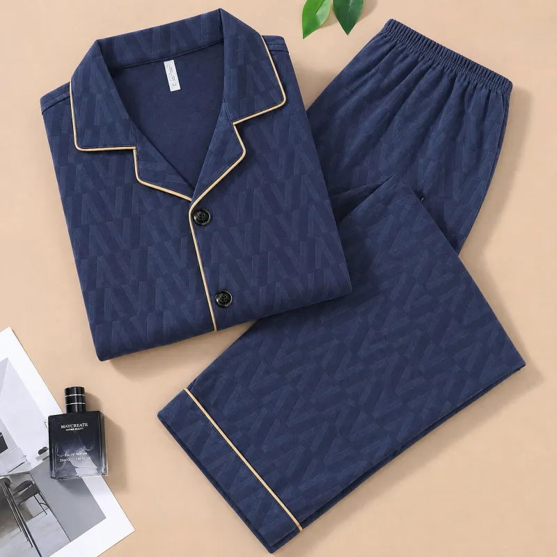 Sleep Beauty Winter Double-Sided German Velvet Jacquard Lapel Men's Pajamas Premium Light Luxury Long-Sleeve Loungewear for Outings · Wholesale · OEM · Worldwide Shipping - View 1