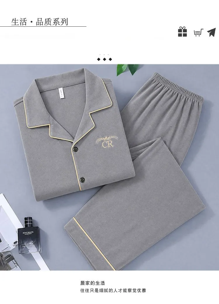Sleep Beauty Winter Double-Sided German Velvet Jacquard Lapel Men's Pajamas Premium Light Luxury Long-Sleeve Loungewear for Outings · Wholesale · OEM · Worldwide Shipping - Detail 33