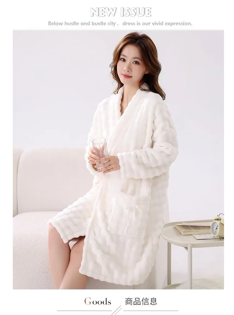 Shuimeifu Peignoir capuche manches longues automne-hiver tissu serviette grille ananas, ample, grande taille, jusqu'à 125kg, homewear · Grossiste · OEM · Mondial - Detail 1