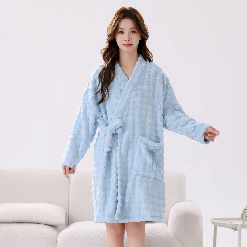 Shuimeifu Peignoir capuche manches longues automne-hiver tissu serviette grille ananas, ample, grande taille, jusqu'à 125kg, homewear · Grossiste · OEM · Mondial - View 3
