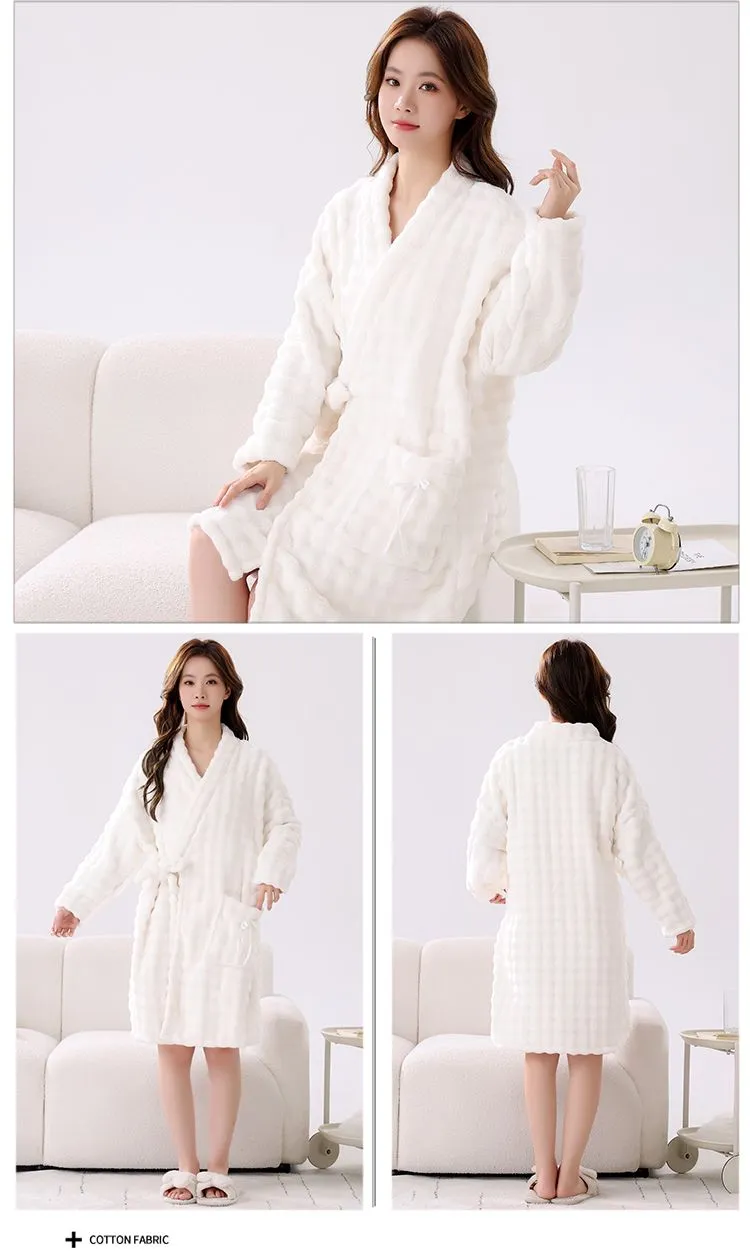 Shuimeifu Peignoir capuche manches longues automne-hiver tissu serviette grille ananas, ample, grande taille, jusqu'à 125kg, homewear · Grossiste · OEM · Mondial - Detail 6