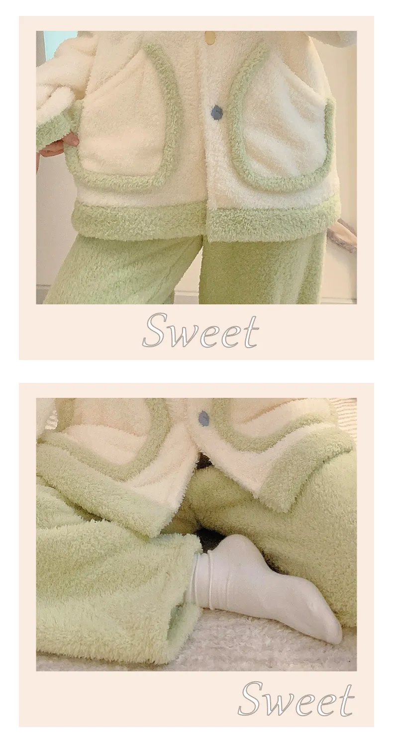 Shuimeifu Half Fleece Pajamas Women Sweet Casual Style Long Sleeve Long Pants Plus Size 110kg Homewear Outer Wear · Wholesale · OEM · Worldwide Shipping - Detail 4