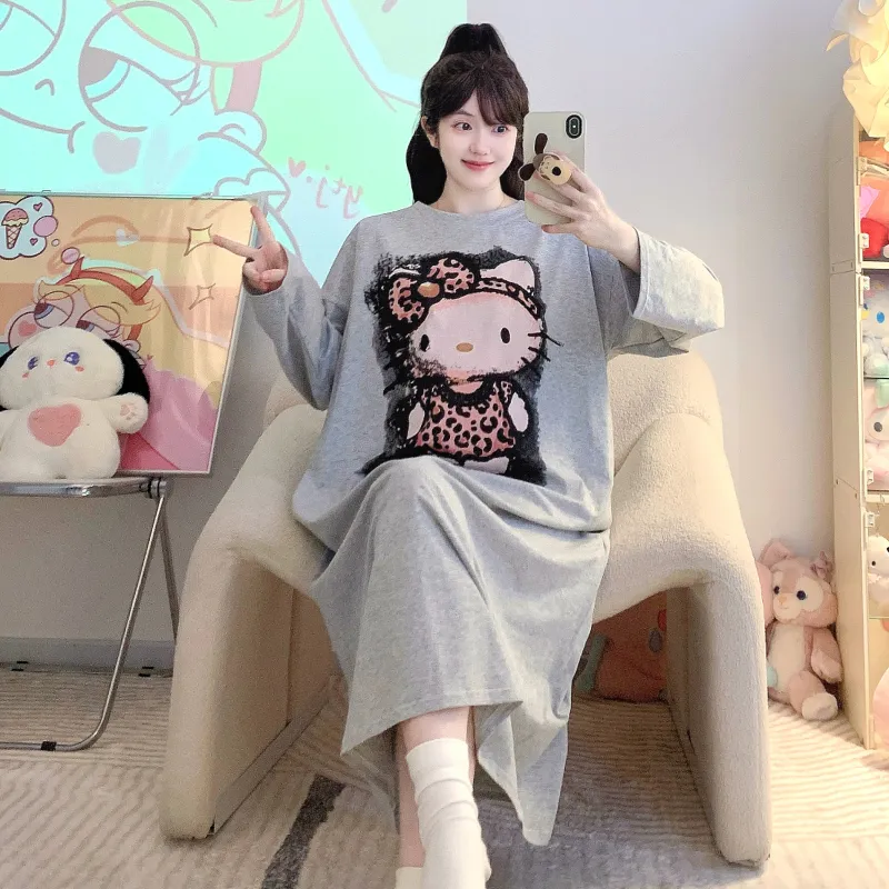 Shuimeifu Piyama Wanita Musim Panas Katun Murni Lycra, Kartun, Lengan Panjang, Panjang Sedang, Longgar, Gaun Tidur, Pakaian Rumah Bisa Dipakai Keluar · Grosir · OEM · Pengiriman Global - View 1