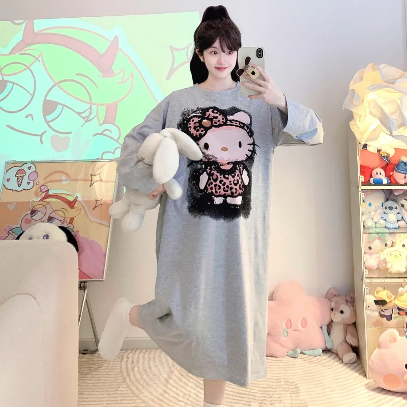 Shuimeifu Piyama Wanita Musim Panas Katun Murni Lycra, Kartun, Lengan Panjang, Panjang Sedang, Longgar, Gaun Tidur, Pakaian Rumah Bisa Dipakai Keluar · Grosir · OEM · Pengiriman Global - View 2