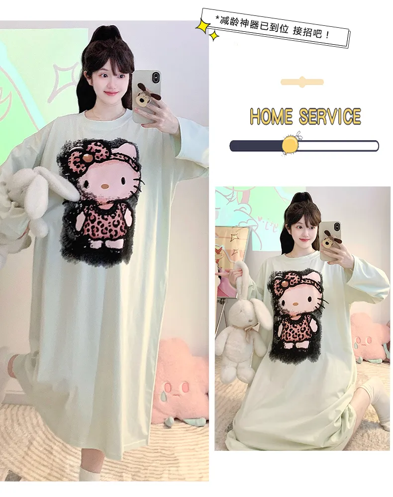 Shuimeifu Piyama Wanita Musim Panas Katun Murni Lycra, Kartun, Lengan Panjang, Panjang Sedang, Longgar, Gaun Tidur, Pakaian Rumah Bisa Dipakai Keluar · Grosir · OEM · Pengiriman Global - Detail 16